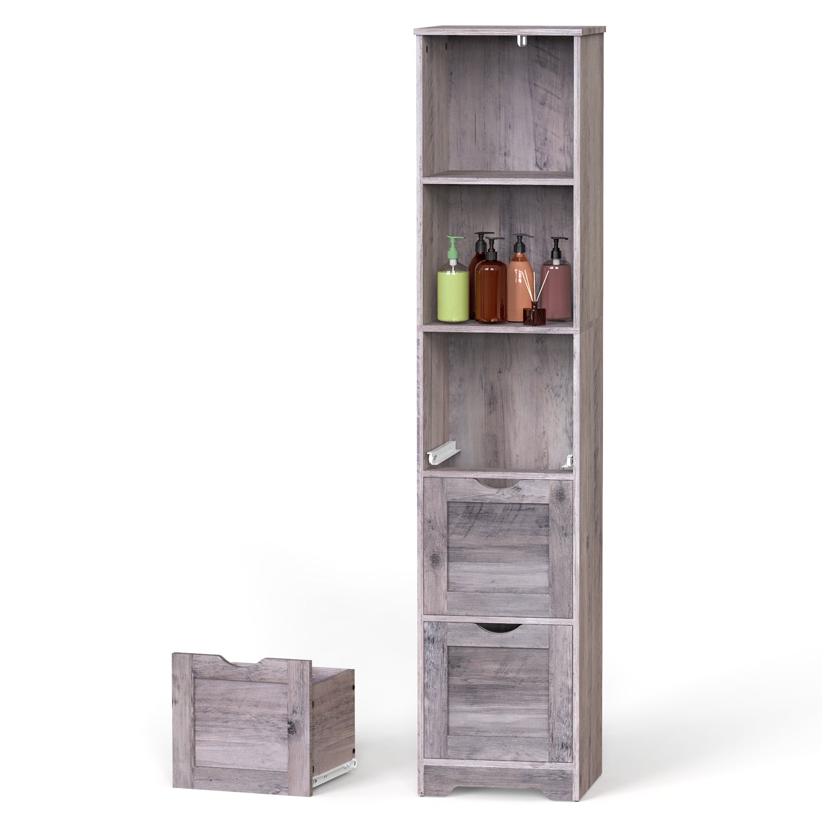 Mobile Bagno Alto 3 Cassetti 2 Mensole Grigio