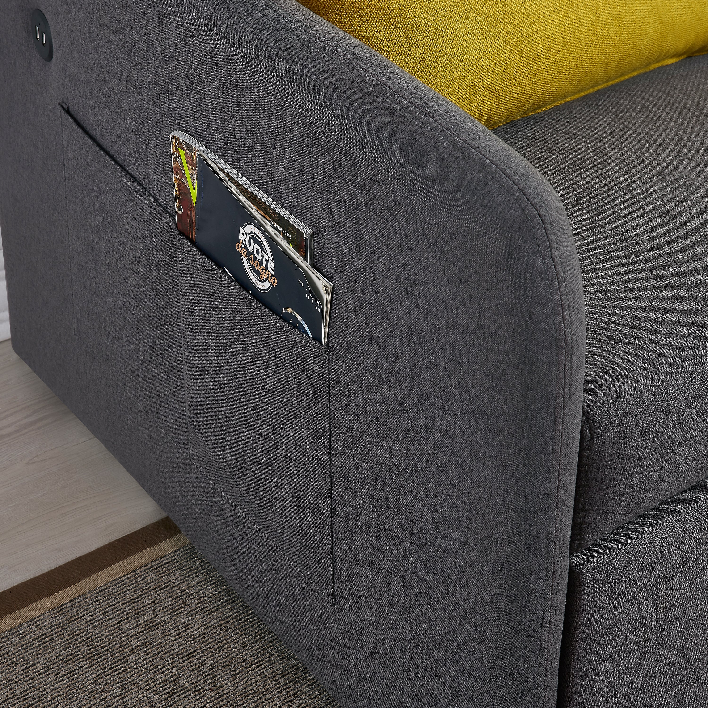 Divano Letto Twins in Tessuto Grigio con USB