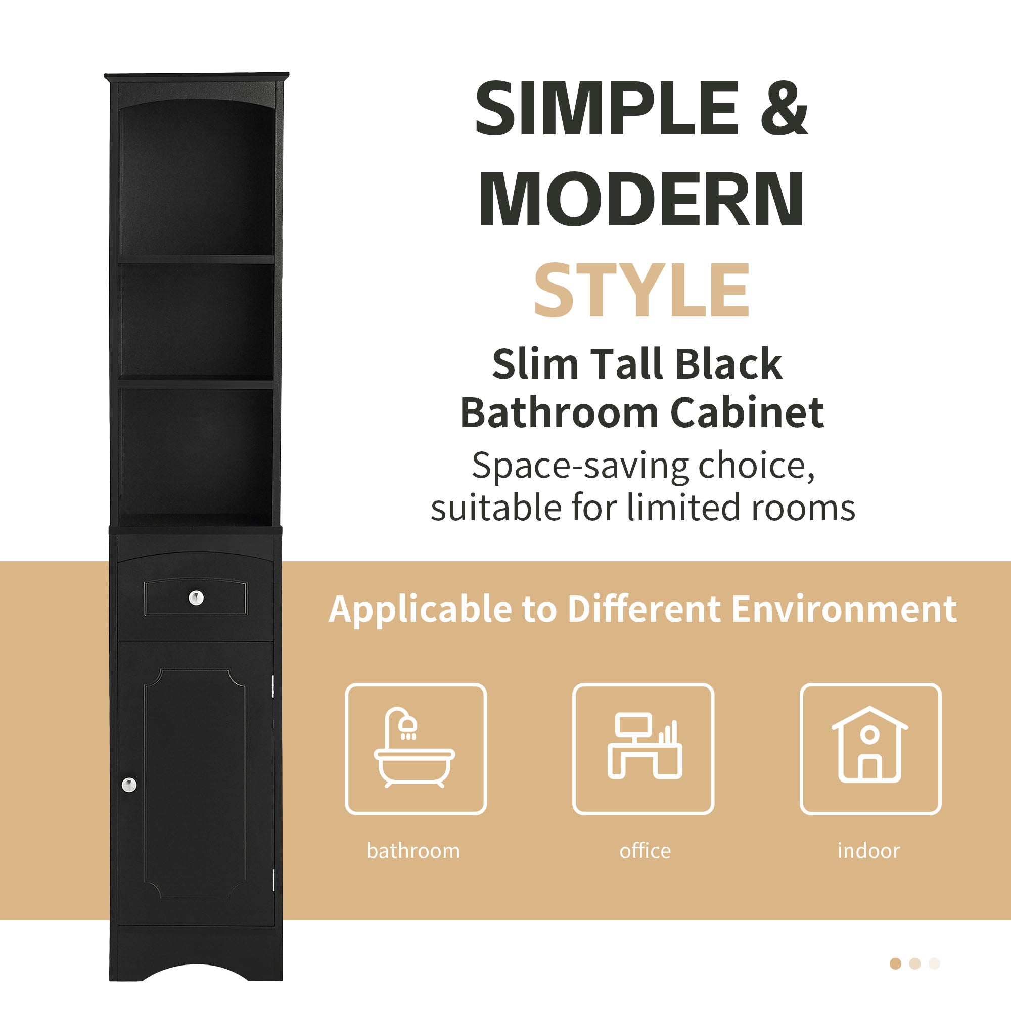 Mobile Bagno Stretto Alto Nero 170cm