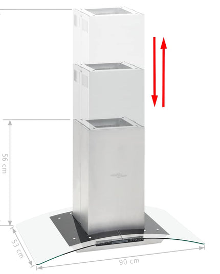 Cappa a Isola 90cm con Display LCD e Sensore Touch 756 m³/h LED