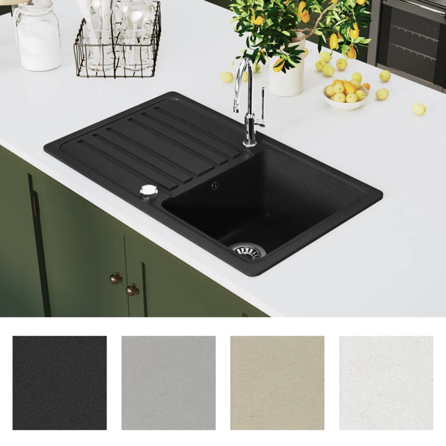 Lavandino Cucina Granito Singolo Scolapiatti Reversibile Nero