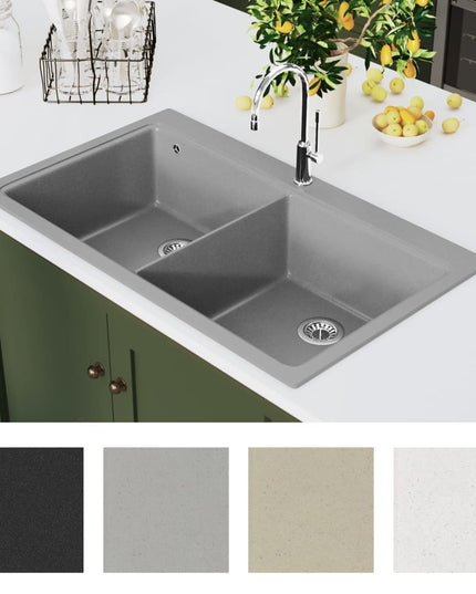 Lavandino cucina granito grigio lavello doppio con montaggio sopra