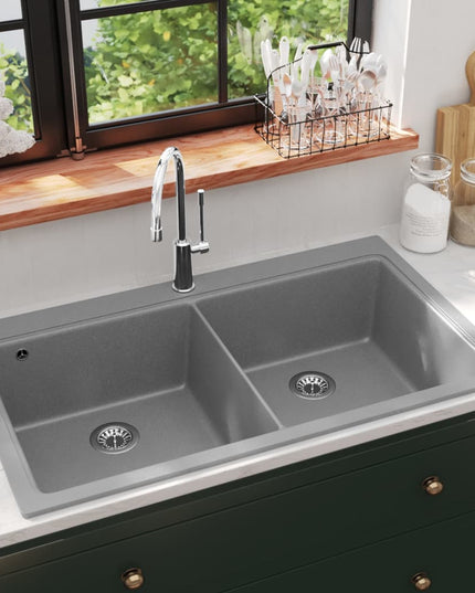 Lavandino cucina granito grigio lavello doppio con montaggio sopra