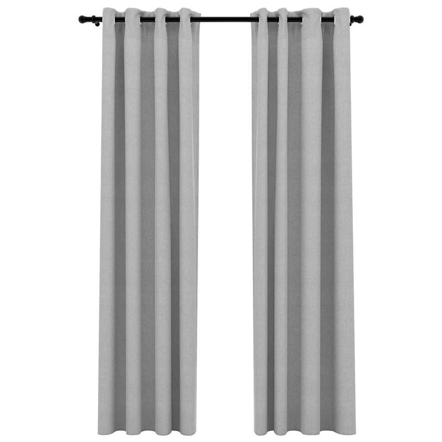 Tende Oscuranti Effetto Lino con Occhielli 2pz 140x225cm Grigio