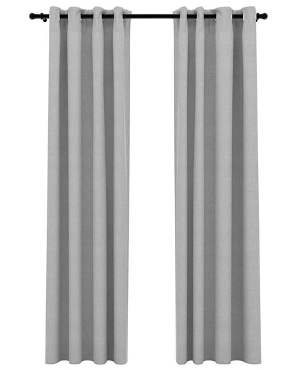 Tende Oscuranti Effetto Lino con Occhielli 2pz 140x245cm Grigio