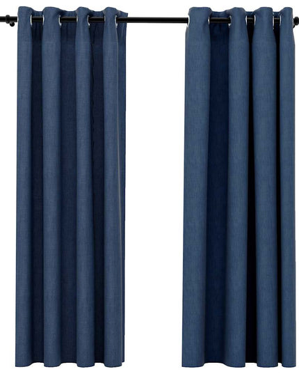 Tende Oscuranti Effetto Lino con Occhielli 2 pz Blu 140x175 cm