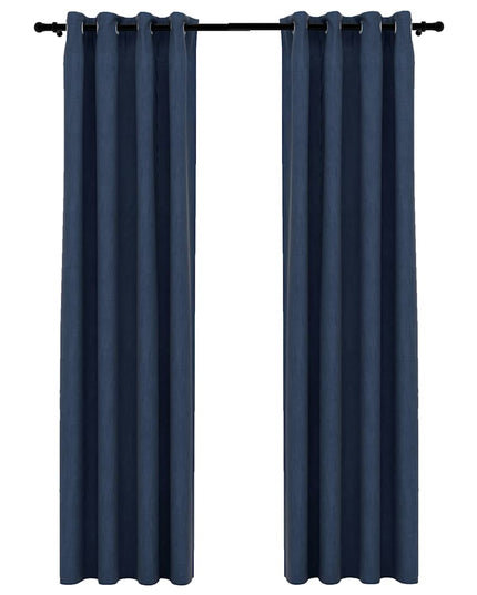 Tende Oscuranti Effetto Lino con Occhielli 2 pz Blu 140x225 cm