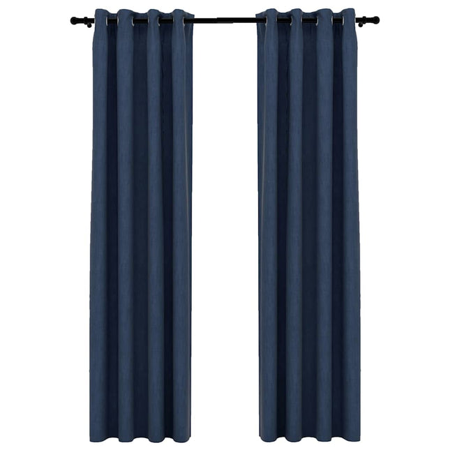 Tende Oscuranti Effetto Lino con Occhielli 2 pz Blu 140x225 cm
