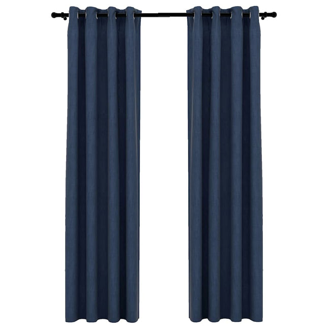 Tende Oscuranti Effetto Lino con Occhielli 2 pz Blu 140x245 cm