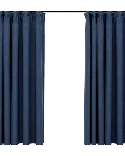 Tende Oscuranti con Ganci Effetto Lino 2 pz Blu 140x175 cm