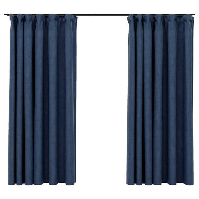 Tende Oscuranti con Ganci Effetto Lino 2 pz Blu 140x175 cm