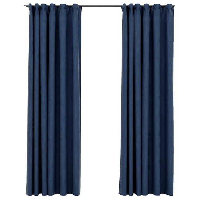 Tende Oscuranti con Ganci Effetto Lino 2 pz Blu 140x225 cm