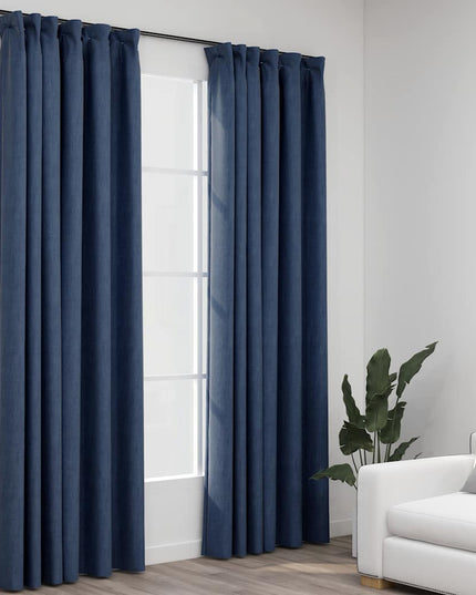 Tende Oscuranti con Ganci Effetto Lino 2 pz Blu 140x245 cm