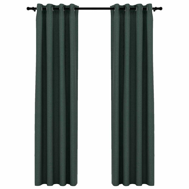 Tende Oscuranti Effetto Lino con Occhielli 2 pz Verdi 140x245cm