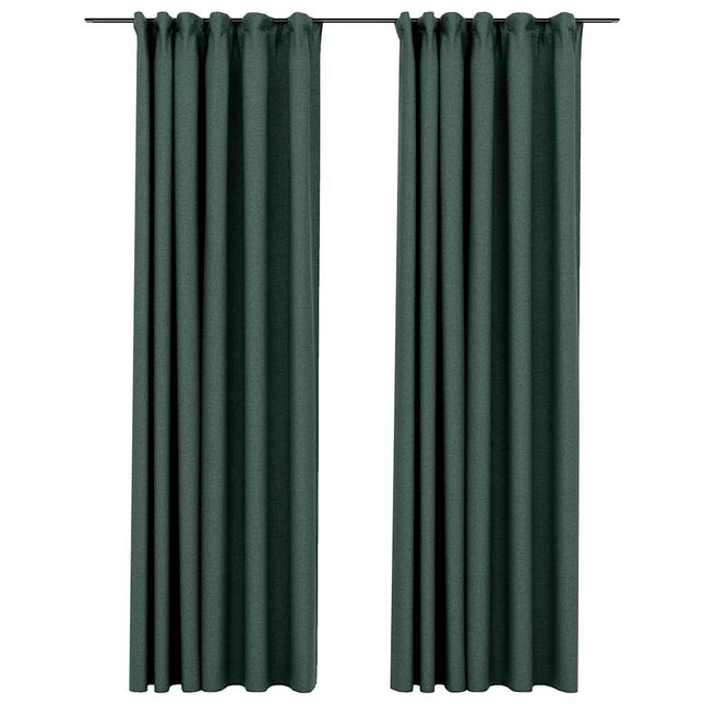 Tende Oscuranti con Ganci Effetto Lino 2 pz Verdi 140x225 cm