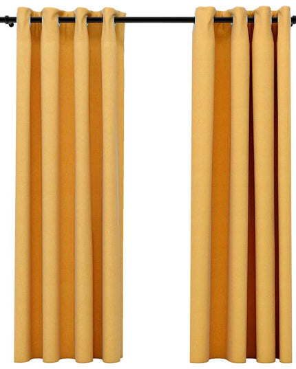 Tende Oscuranti Effetto Lino con Occhielli 2pz Gialle 140x175cm