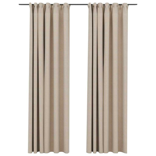 Tende Oscuranti con Ganci Effetto Lino 2 pz Beige 140x225 cm