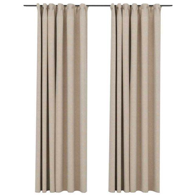 Tende Oscuranti con Ganci Effetto Lino 2 pz Beige 140x245 cm