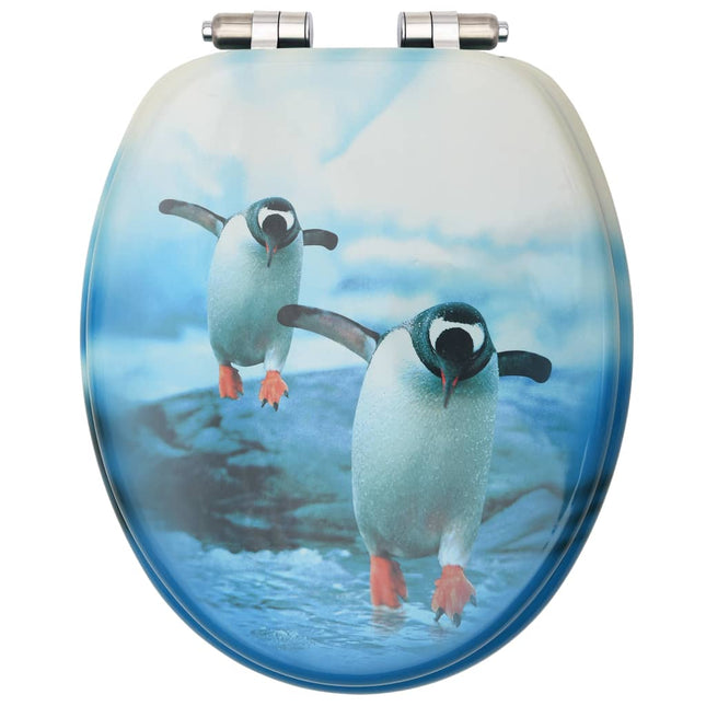 Tavoletta WC con Coperchio Chiusura Morbida MDF Design Pinguino