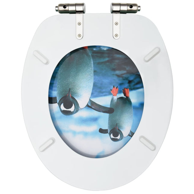 Tavoletta WC con Coperchio Chiusura Morbida MDF Design Pinguino