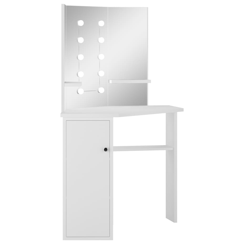 NNEVL Corner Dressing Table Make-up Table with LED Light White-2