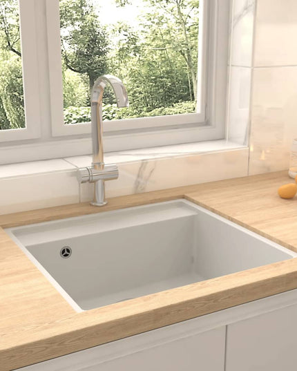 Lavello da Cucina con Foro Troppopieno Bianco in Granito