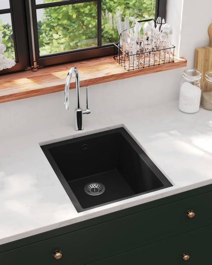 Lavello da Cucina con Foro Troppopieno Nero in Granito