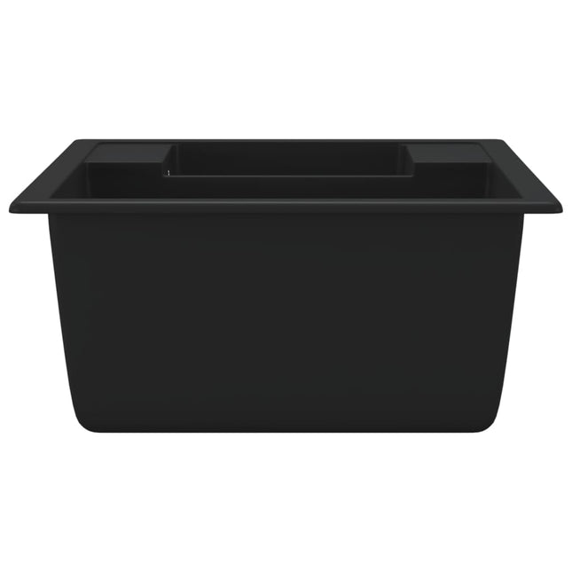 Lavello da Cucina Doppio con Foro Troppopieno Nero in Granito