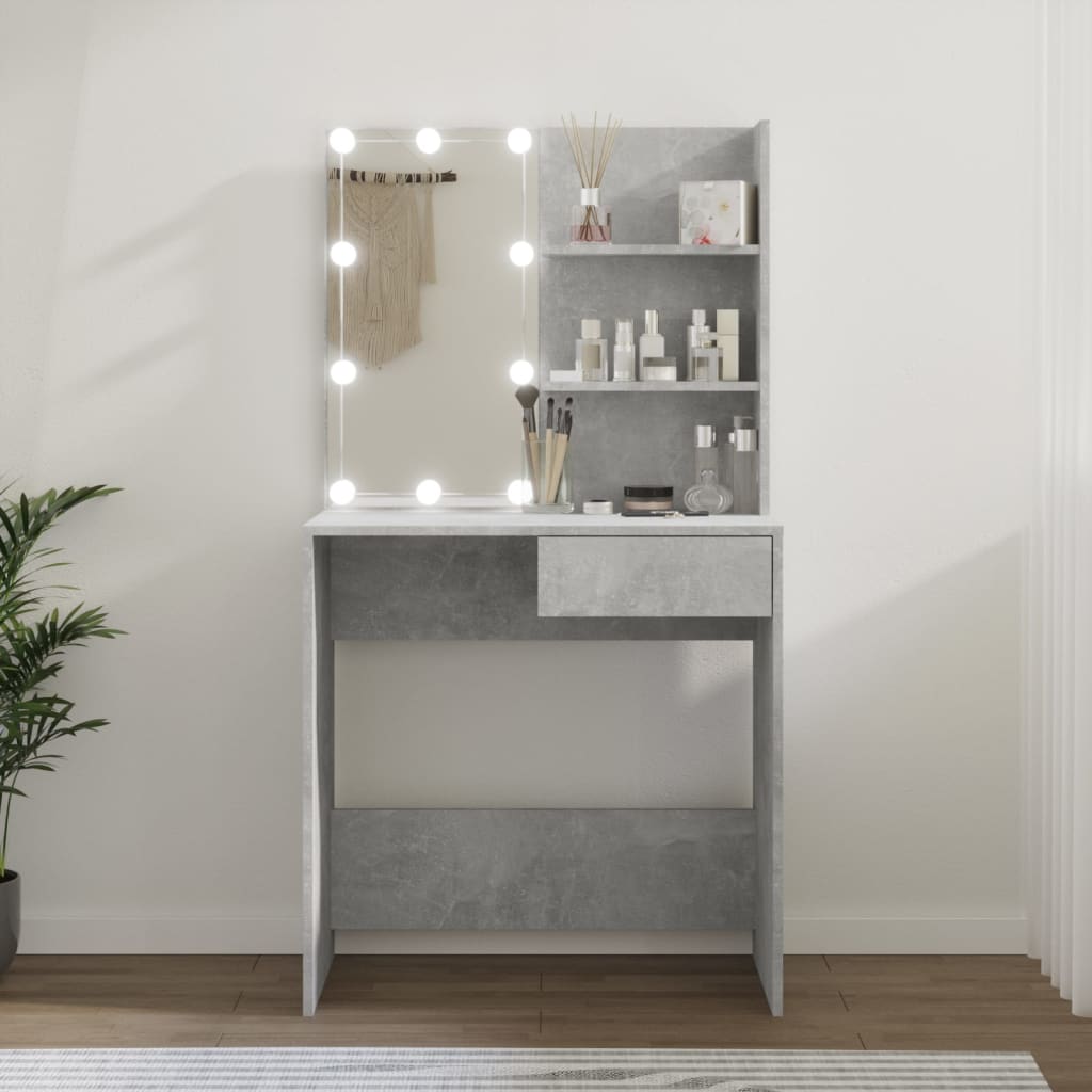 NNEVL Dressing Table with LED Concrete Grey 74.5x40x141 cm-0