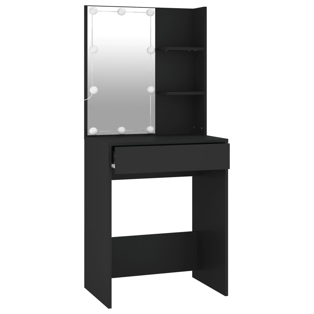 NNEVL Dressing Table with LED Black 60x40x140 cm-3