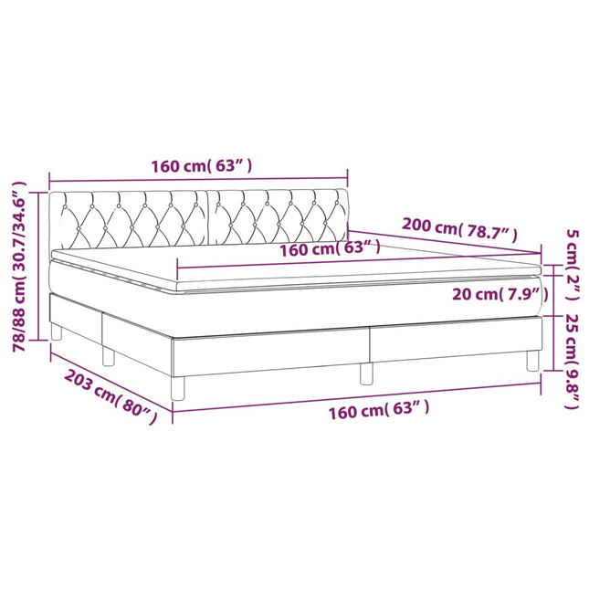 Letto a Molle Materasso e LED Marrone Scuro 160x200 cm Tessuto