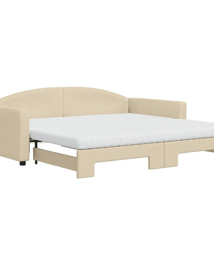 Divano Letto Estraibile con Materassi Crema 100x200 cm Tessuto