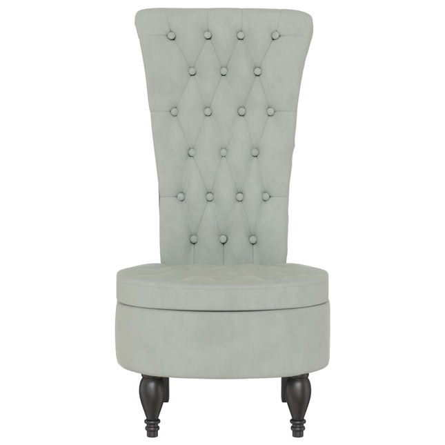 Sedia Schienale Alto Design con Bottoni Velluto Grigio Chiaro