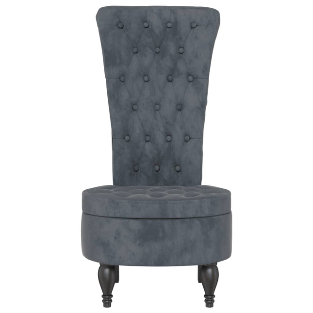 Sedia Schienale Alto Design con Bottoni in Velluto Grigio Scuro