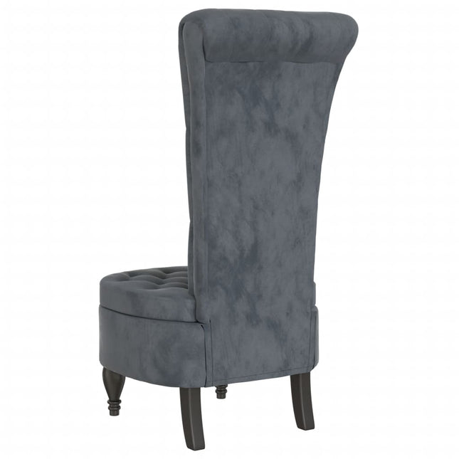Sedia Schienale Alto Design con Bottoni in Velluto Grigio Scuro