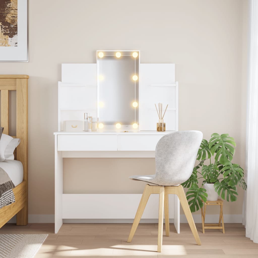 NNEVL Dressing Table with LED Lights White 96x40x142 cm-0