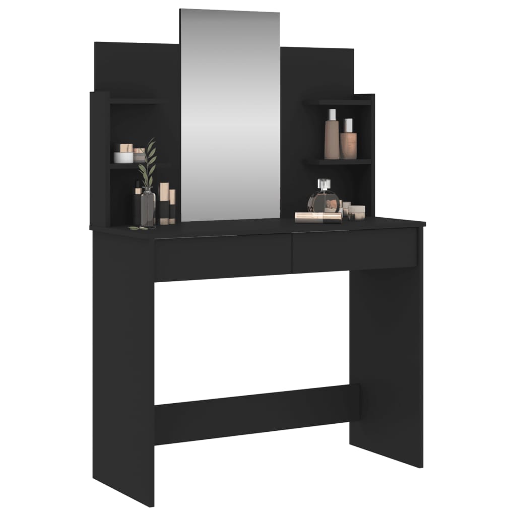 NNEVL Dressing Table with Mirror Black 96x39x142 cm-2