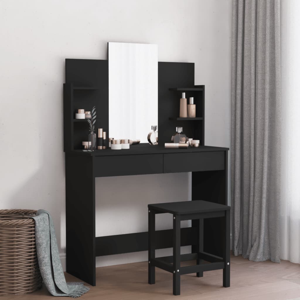 NNEVL Dressing Table with Mirror Black 96x39x142 cm-0