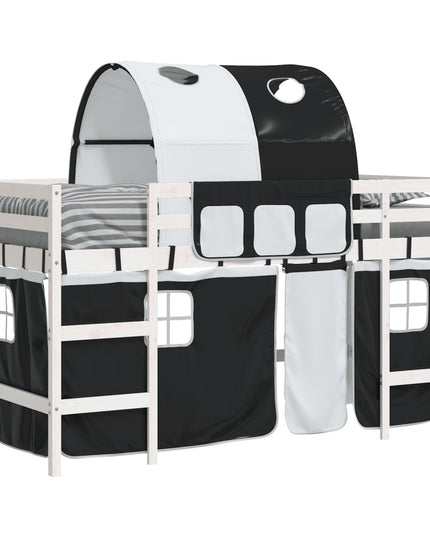 Letto a Soppalco con Tunnel Bambini Bianco e Nero 90x190cm Pino