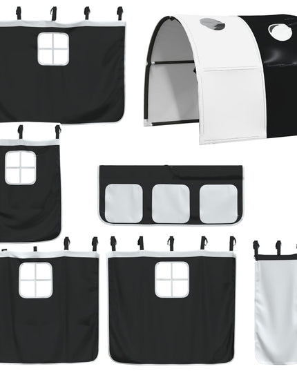 Letto a Soppalco con Tunnel Bambini Bianco e Nero 90x190cm Pino