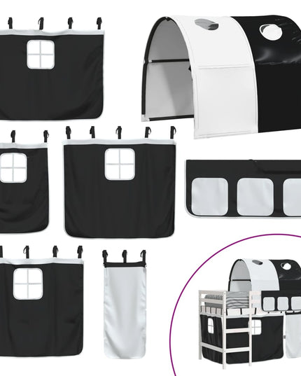 Letto a Soppalco con Tunnel Bambini Bianco e Nero 90x190cm Pino