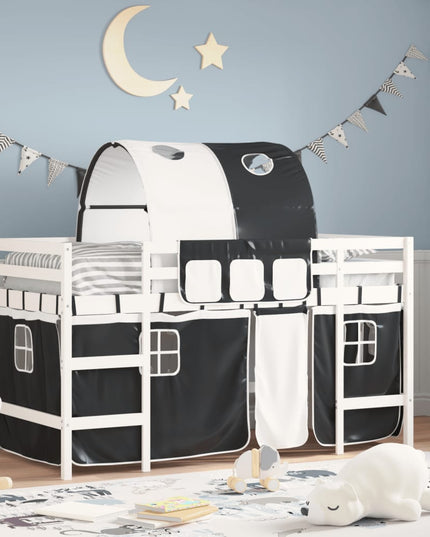 Letto a Soppalco con Tunnel Bambini Bianco e Nero 90x190cm Pino