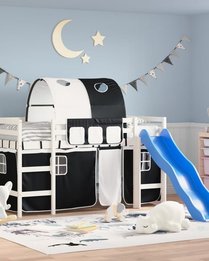Letto a Soppalco con Tunnel Bambini Bianco e Nero 90x200cm Pino