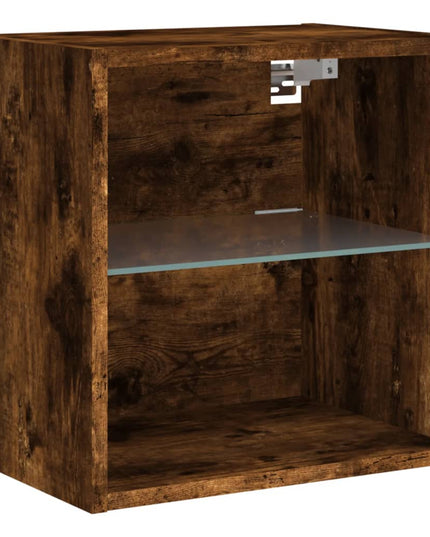 Comodino con Luci LED a Parete Rovere Fumo
