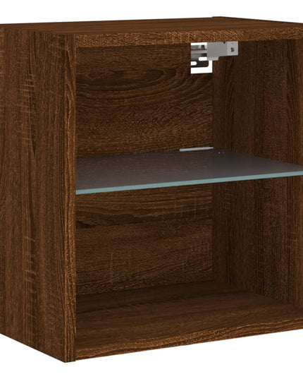 Comodino con Luci LED a Parete Rovere Marrone