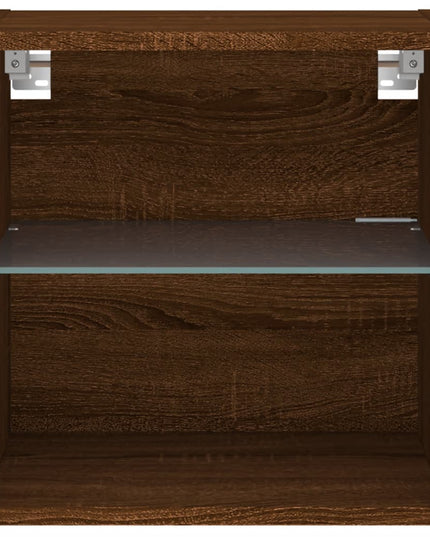Comodino con Luci LED a Parete Rovere Marrone