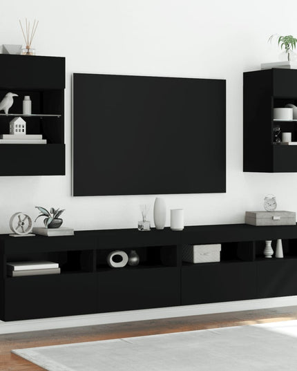 Mobili TV a Parete con Luci LED 2pz Neri 40x30x60,5 cm