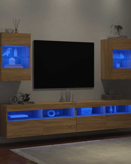 Mobili TV a Parete con Luci LED 2pz Rovere Sonoma 40x30x60,5 cm
