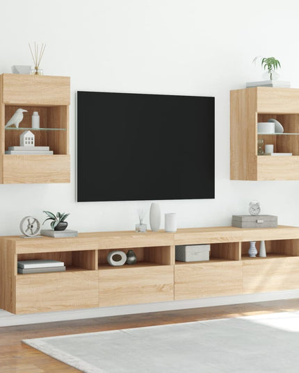 Mobili TV a Parete con Luci LED 2pz Rovere Sonoma 40x30x60,5 cm