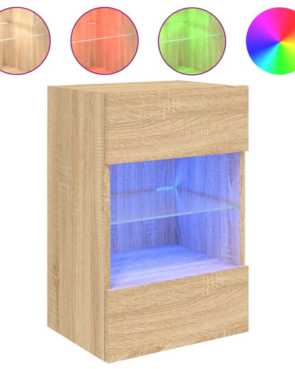 Mobili TV a Parete con Luci LED 2pz Rovere Sonoma 40x30x60,5 cm